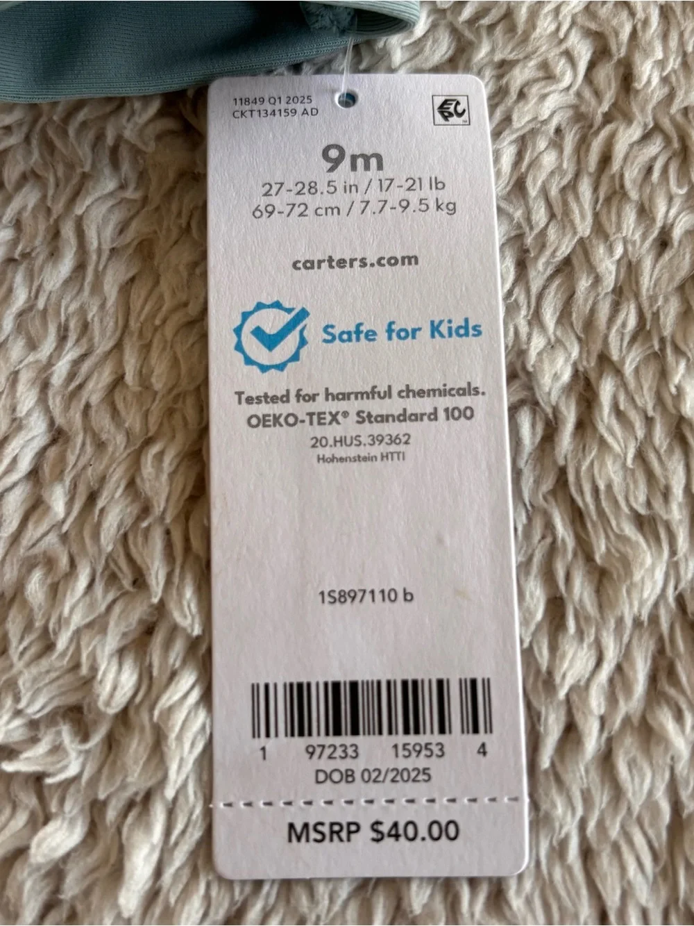 Carter's Infant Baby Beach Vibes Shirt Size 9 Months UPF 50+ Sun Protection NWT